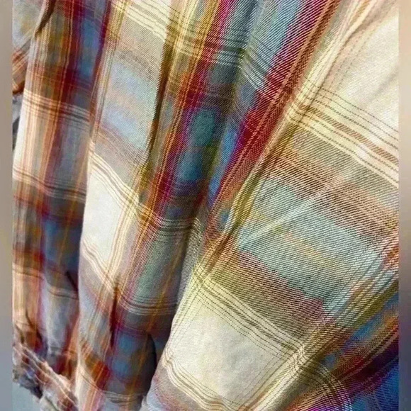 💚 Wallflower Juniors Plaid Top XL Elastic Waist Boho Western Fall - Picture 4 of 5